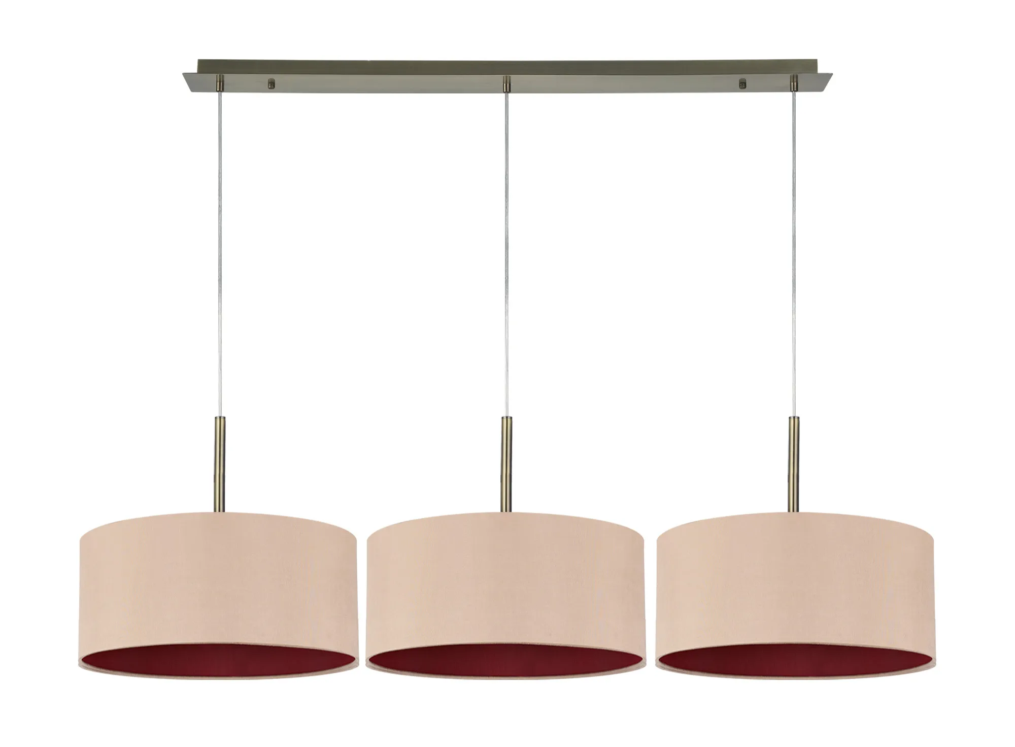 Baymont 40cm Shade 3 Light Pendant Antique Brass, Antique Gold/Ruby DK0582  Deco Baymont AB AG